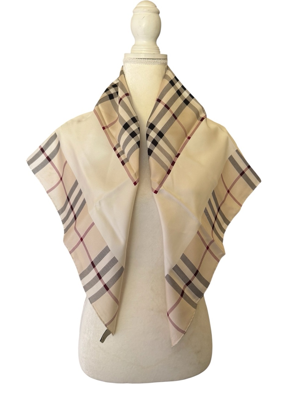 Burberry Beige Plaid Silk Square Scarf - Picture 2 of 16